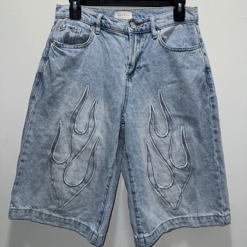 PacSun Extreme Jort Womens 25 Flame Denim Shorts Baggy Y2K Skater Light Wash
